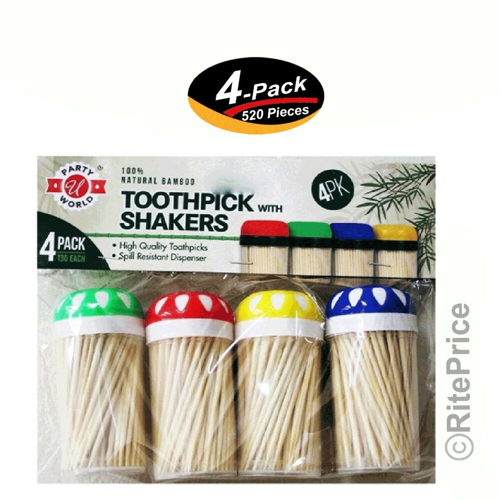 520Pcs Bamboo Toothpicks 100% Natural Wooden Teeth Picks (1 Pack = 4 Shakers)